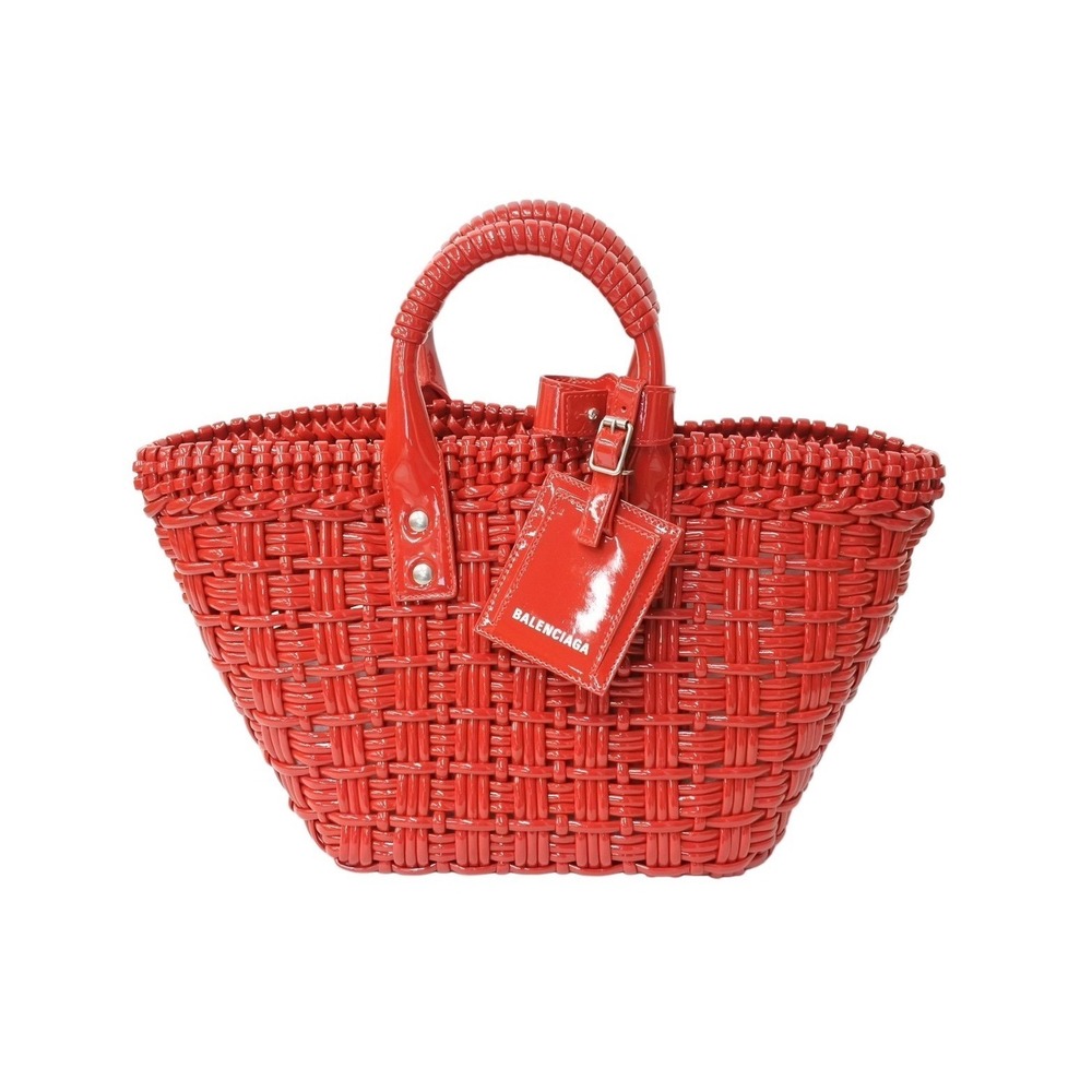 BALENCIAGA Bistro Basket Bag handbag tweed red enamel